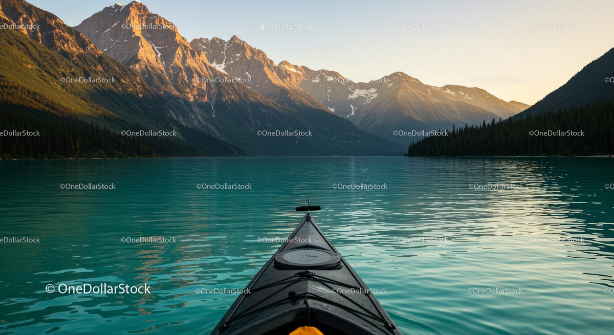Kayaking on a Serene Mountain Lake at Sunrise