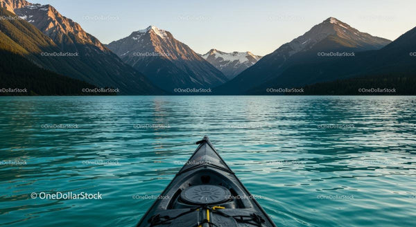 Kayak Exploring Tranquil Mountain Lake at Sunset