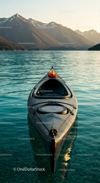 Kayak on Serene Alpine Lake at Sunset