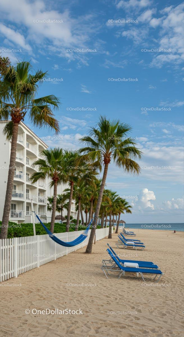 Tropical Beach Resort with Palm Trees and Hammock