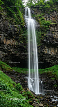 Majestic Waterfall Cascading Through Lush Greenery