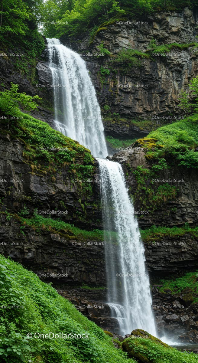 Majestic Waterfall with Lush Green Surroundings