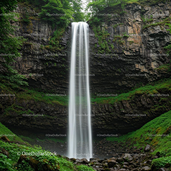 Majestic Waterfall in Lush Green Forest