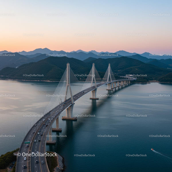 Spectacular Suspension Bridge at Sunset Over Calm Waters