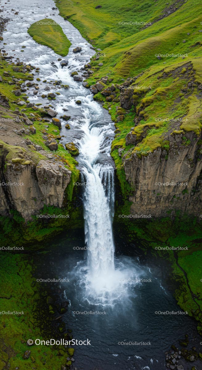 Majestic Waterfall Cascading Through Lush Greenery