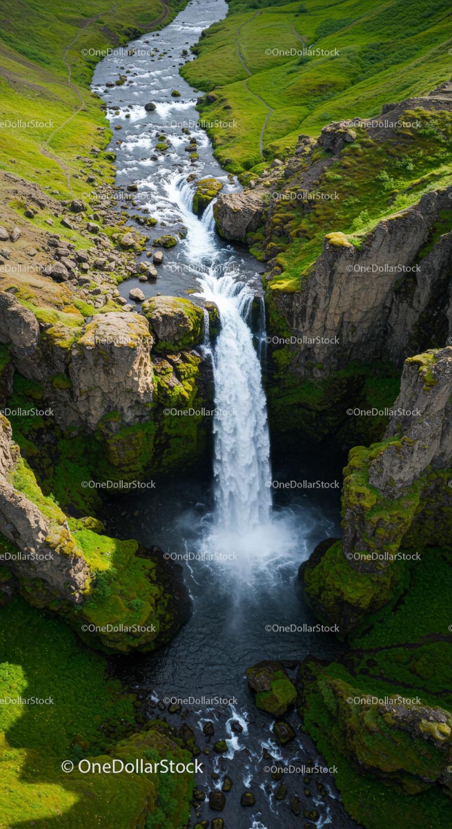Majestic Waterfall Cascading Through Rocky Landscape