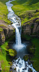 Majestic Waterfall Cascading Through Verdant Icelandic Hills