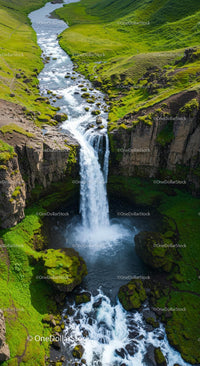 Majestic Waterfall Cascading Through Verdant Icelandic Hills