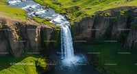 Majestic Waterfall Cascading Over Verdant Cliffs