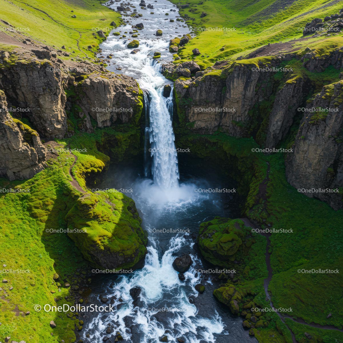 Stunning Waterfall Amidst Lush Green Cliffs
