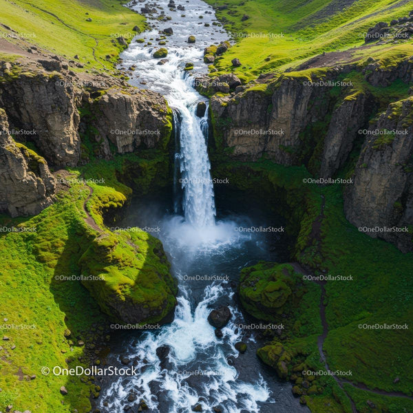 Stunning Waterfall Amidst Lush Green Cliffs
