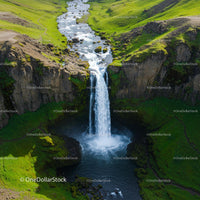Majestic Waterfall in Lush Green Valley
