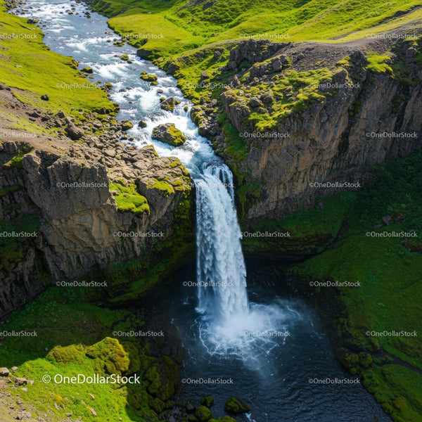 Breathtaking Waterfall Cascading Over Lush Green Cliffs