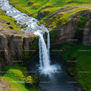 Majestic Waterfall Cascading Over Lush Green Cliffs