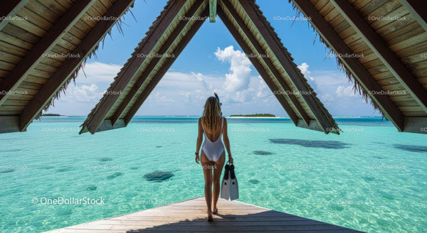 Woman Enjoying Scenic Ocean View in Tropical Paradise