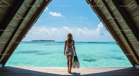 Woman with Snorkel Gear Overlooking Tropical Ocean