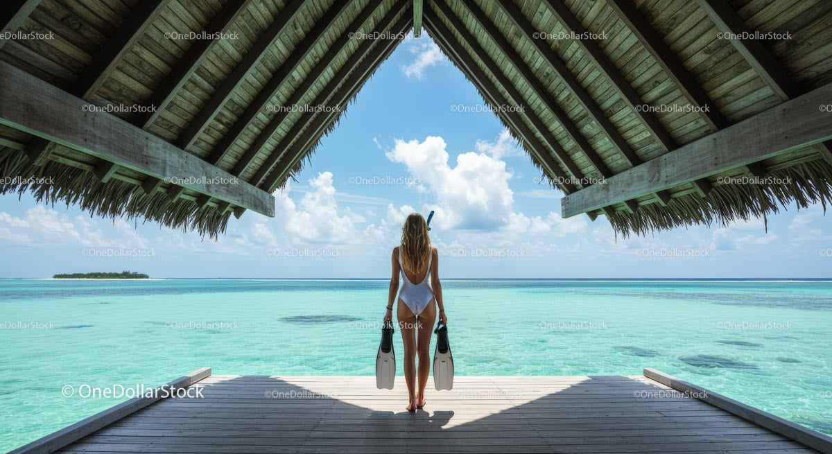 Woman in Swimsuit Admiring Stunning Ocean View