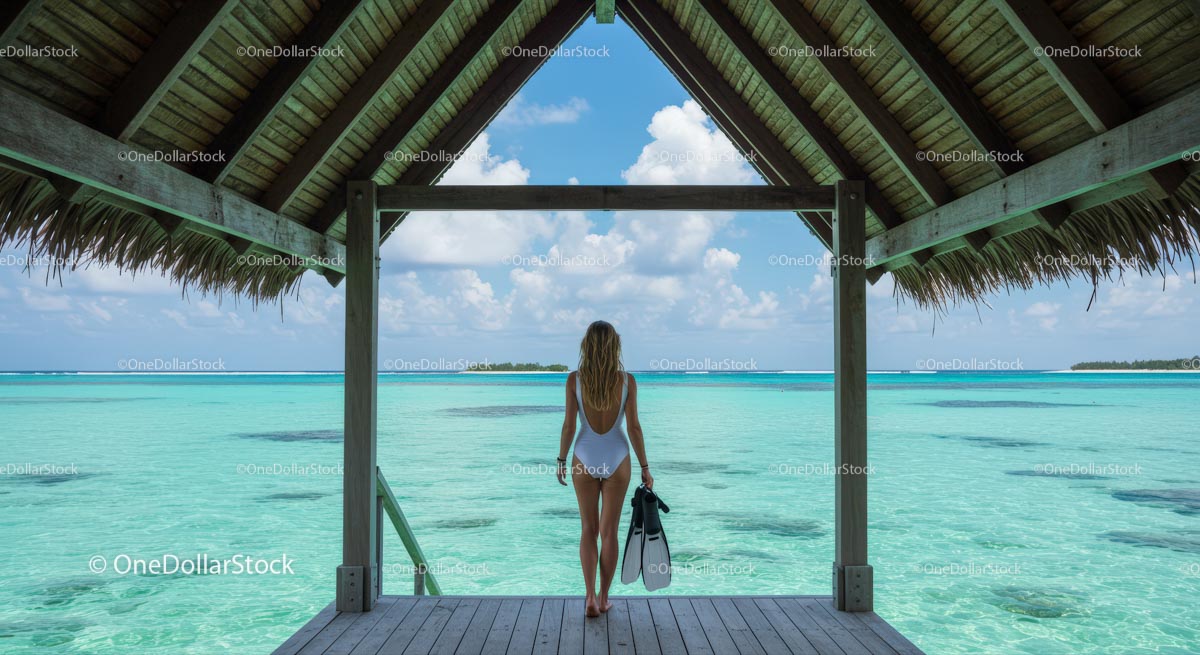 Woman Enjoying a Tropical Paradise by the Azure Ocean