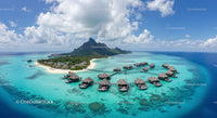 Overwater Bungalows on Turquoise Waters of Bora Bora