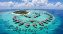 Aerial View of Tropical Island with Overwater Bungalows