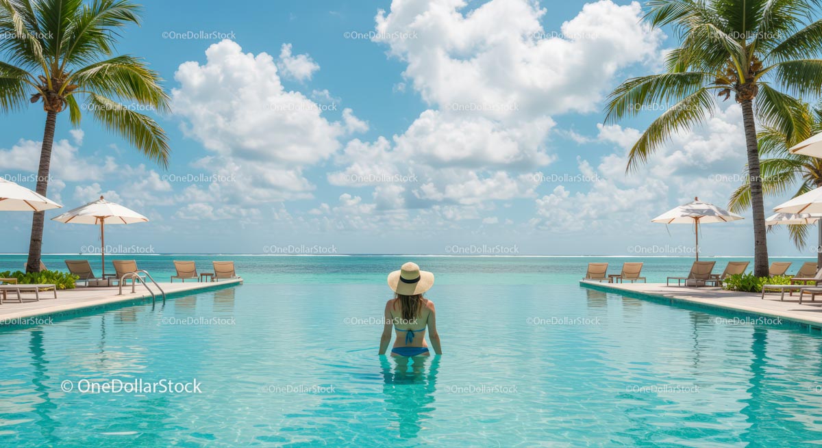Relaxing in a Tropical Infinity Pool with Ocean View