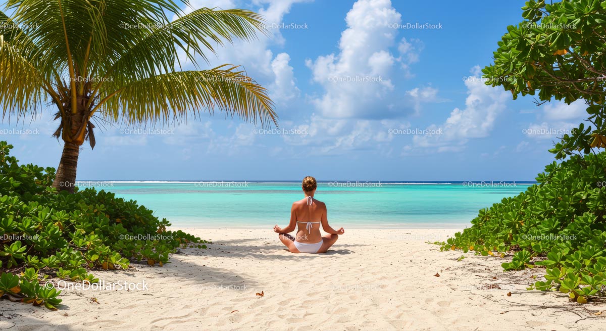 Yoga and Meditation on a Tropical Beach with Palms