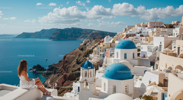 Scenic View of Santorini with Iconic Blue Domes