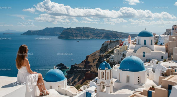 Blue Domes and Whitewashed Buildings in Santorini