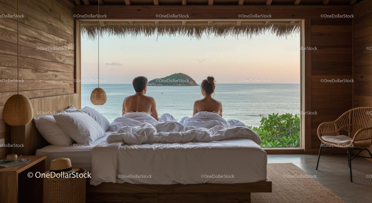 Couple Enjoying Ocean View from Beachside Bungalow
