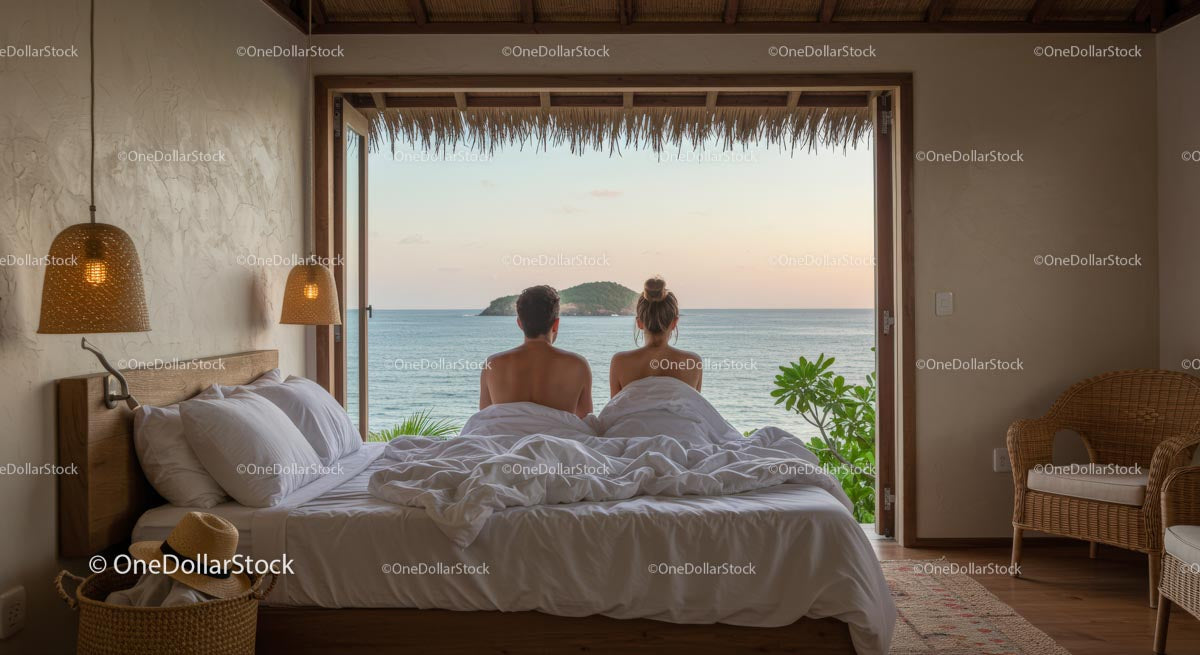 Couple Relaxing with Ocean View in Tropical Retreat
