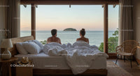 Couple Relaxing with Ocean View in Cozy Bedroom