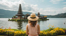 Woman in Hat Admiring Ulun Danu Bratan Temple in Bali