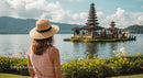 Woman in Hat Admiring Ulun Danu Bratan Temple in Bali