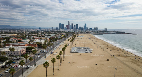 Vast Beachfront with Skyscrapers in the Distance