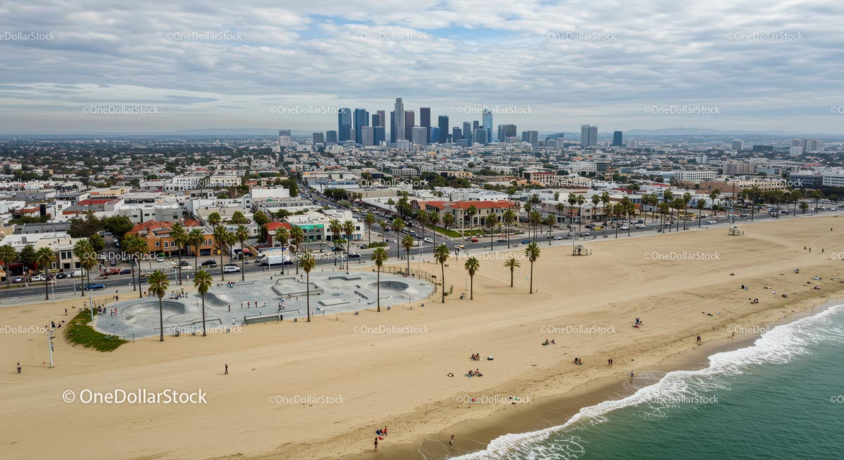 Los Angeles Skyline and Beachfront View