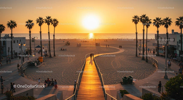 Scenic Oceanfront Sunset with Vibrant Palm Trees