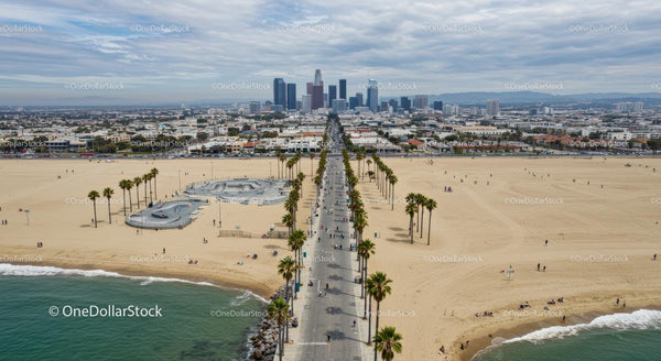 Panoramic View of Los Angeles Skyline from Venice Beach