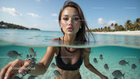 Woman in Tropical Lagoon Surrounded by Fish