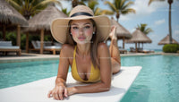 Woman Relaxing by a Tropical Pool in a Sun Hat