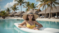 Woman Relaxing in Tropical Pool at Luxury Resort