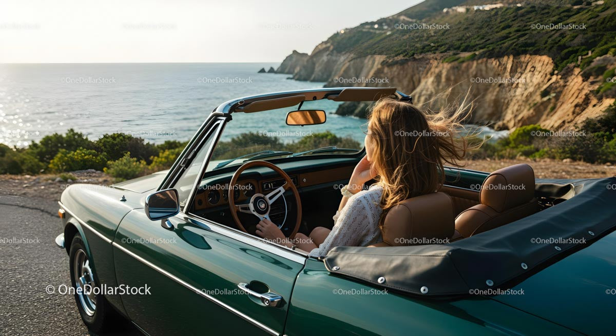 Friends on a Coastal Road Trip in Convertible Car