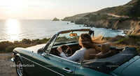 Relaxing Drive in a Convertible by the Ocean at Sunset