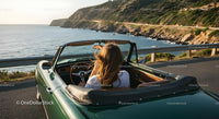 Friends on a Coastal Road Trip in Convertible Car