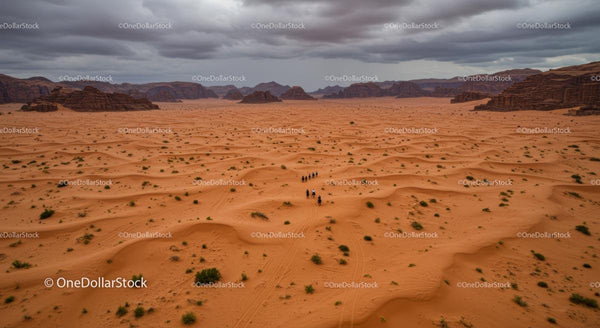 Horseback Riders Crossing Majestic Desert Landscape