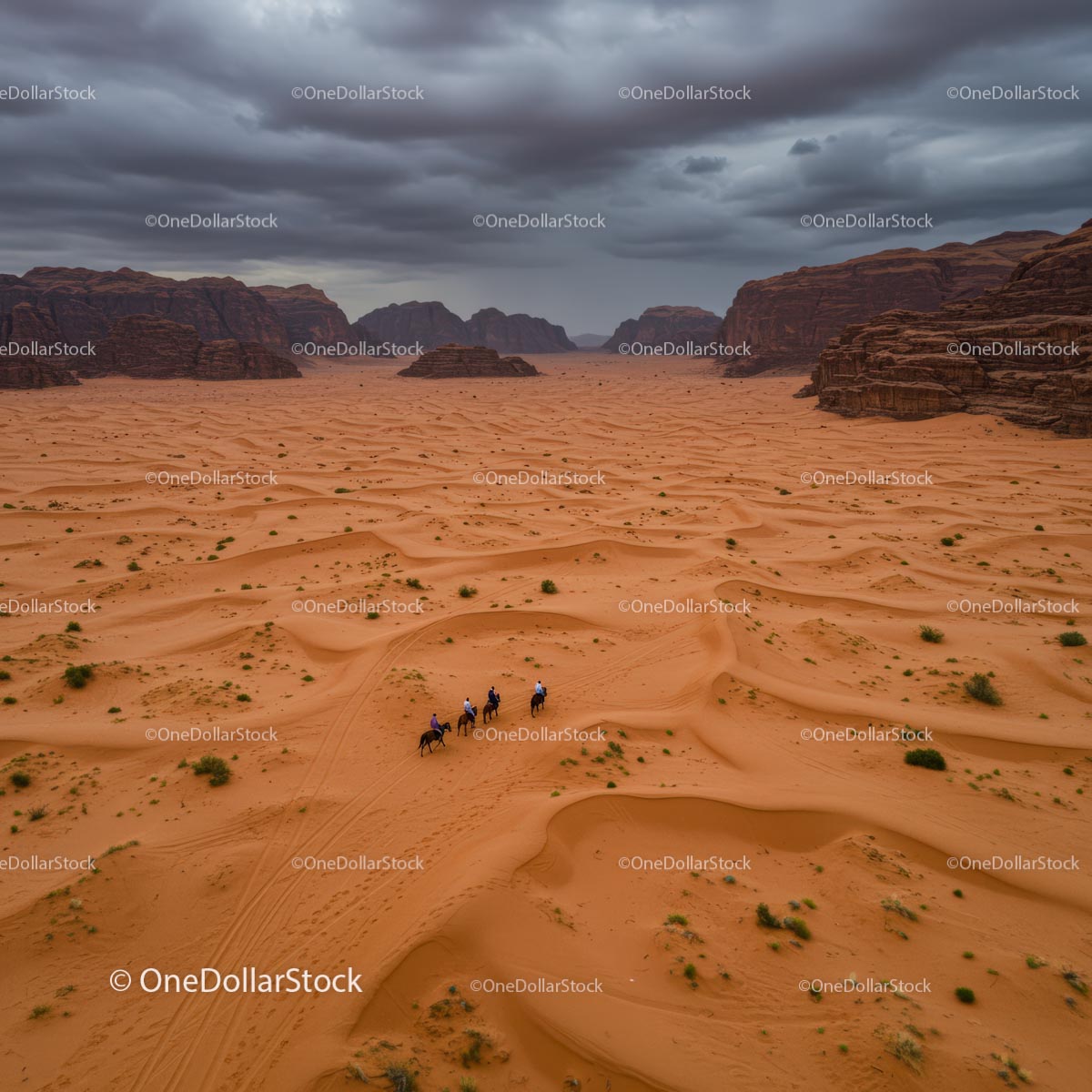 Horse Riders Crossing Majestic Desert Landscape