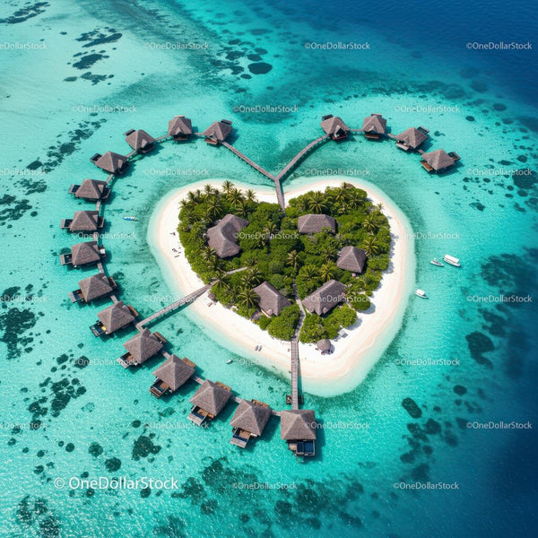 Heart-Shaped Tropical Island Resort in Turquoise Waters