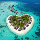 Heart-Shaped Tropical Island with Overwater Bungalows