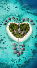 Heart-Shaped Tropical Island with Overwater Bungalows