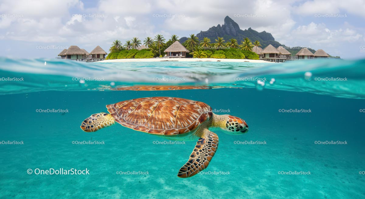 Sea Turtle Gliding by Tropical Island Bungalows