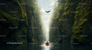 Kayaking Through a Lush Canyon with an Eagle Above